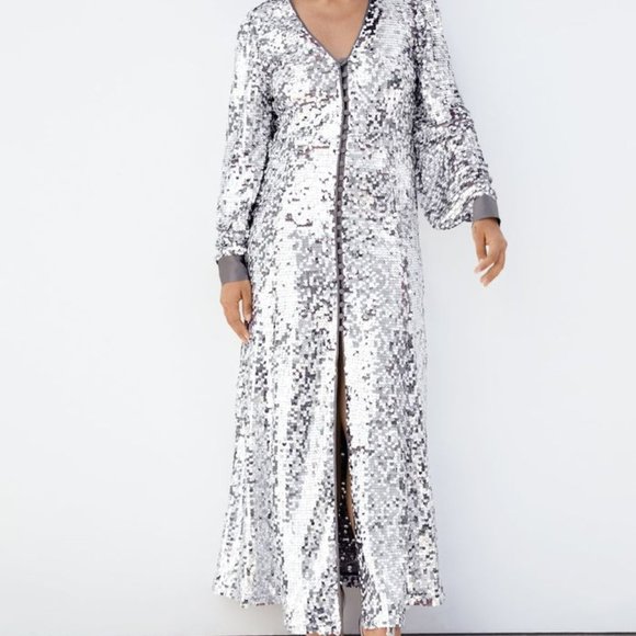 Zara Sequin High Slit Maxi Dress 
